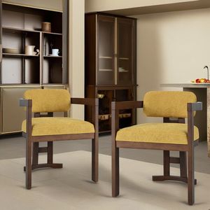 Ensemble de 2 chaises de salle à manger en bois rembourrées jaunes, finition noyer, pour usage intérieur - Product Image 2
