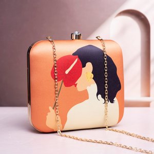 Elegante Bolso de Mano con Estampado de Retrato de Mujer Color Naranja Vibrante, Bolso de Noche Elegante para Mujer para Ocasiones Especiales - Product Image 1