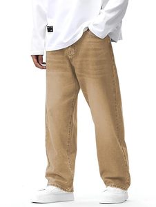 Jean en denim 100 % coton pour homme, couleur unie, coupe ample, taille mi-haute, style décontracté, délavé, tissé, style hiver - Product Image 2