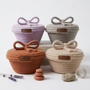 Woven Cotton Storage Box With Bow Design For <b>Eid</b> <b>Gift</b> Presentation <b>Gift</b> Basket <b>Eid</b> Celebration Home Decoration - Product Image 1