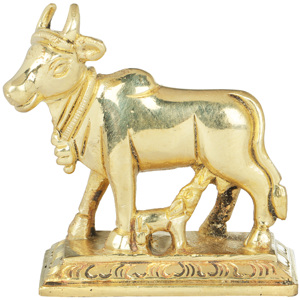 Escultura de vaca y Becerro de latón de 2 pulgadas hecha a mano pequeña estatua para regalar hecha en la India - Product Image 2