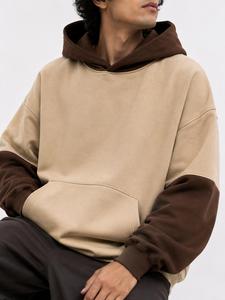 Sudadera con Capucha Premium para Hombre, Color Beige Marrón con Contraste, Estilo Oversize, Manga Bicolor, Forro Polar, Estilo Urbano, con Bolsillo, Personalizable, Casual - Product Image 3