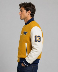 Unique Design Men Classic Wool Varsity <b>Jacket</b> for men Wholesale price Breathable Men varsity <b>Jacket</b> With <b>Leather</b> Sleeves - Product Image 5