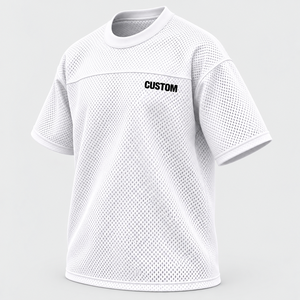 Camiseta de malla personalizada para hombre, de algodón grueso transpirable, con hombros caídos, color liso, estilo urbano. - Product Image 5