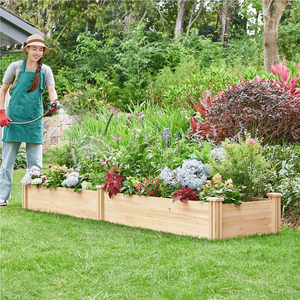 Grand bac à plantes en bois divisé avec soucoupes pour la culture de légumes et de fleurs à domicile 95"L X 25"W X 11"H - Product Image 5