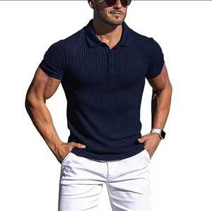 T-shirt en coton tricoté uni à manches courtes pour homme, décontracté, respirant, coupe classique, gris, avec logo personnalisé sur le devant - Product Image 2