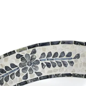 Luxury Round Mother Of Pearl Mirror Natural Shell Mosaic Frame <b>Decor</b> Art <b>Wall</b> Mirror With Dark <b>Leaf</b> And Flower Design - Product Image 2