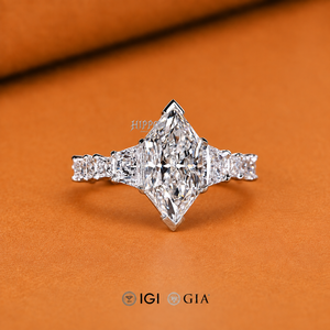 Dutch Marquise Cut Diamond Engagement Ring, Side Trapezoid and Princess Cut Diamond Wedding Ring, <b>Unique</b> Ring <b>for</b> <b>Her</b>,Design - Product Image 2