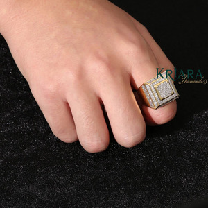 Men's 925 Silver 18K <b>Gold</b> Plated Rhodium Plated Moissanite <b>Cocktail</b> <b>Ring</b> Geometric Pave Setting Hiphop Style Everyday Wear - Product Image 5