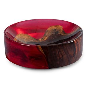 Lavabo de salle de bain en acrylique rouge et bois artisanal avec incrustation en bois d'olivier, pour comptoir moderne - Product Image 3