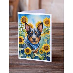 Chien de bétail australien lunatique en tournesols Pack 8 cartes vierges A7 avec enveloppes Collection de cartes de voeux de taille 5x7 - Product Image 2