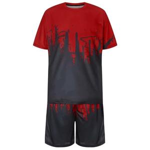 Conjunto de Camiseta y Pantalones Cortos Transpirables de Verano para Hombre, Diseño de Goteo Rojo y Negro, Atuendo Informal de Dos Piezas, 100% Algodón, Personalizado - Product Image 4