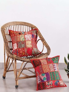 Handmade Embroidered Cotton Patchwork Bohemian Style Square <b>Cushion</b> <b>Cover</b> for Home & Hotel Use - Product Image 4