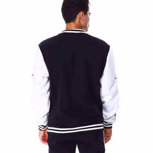 Unisex Black White Varsity <b>Jacket</b> with Red <b>Stars</b> Embroidery Casual Winter Wear Windproof Breathable Woolen - Product Image 3