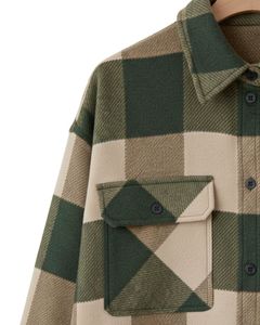 Camisa de Franela a Cuadros Personalizada para Hombre, Verde Beige, Manga Larga, con Botones, Estilo Casual, Chaqueta a Cuadros, Ropa Cálida de Invierno, Venta al Por Mayor - Product Image 5