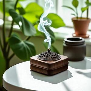 Luxe Smoke Bakhoor <b>Burner</b> Hand-Made Wooden Incense <b>Burner</b> With Metal Mesh Top <b>For</b> Aromatic Use All-Season Decorative <b>Burner</b> Set - Product Image 1