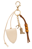 Porte-clés en cuir PU avec pendentif, breloque de sac, anneau de clés en corde tressée, pendentif lettre avec accents métalliques et perlés pour la décoration de sacs DIY