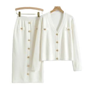 Ensemble musulman deux pièces ensembles femmes Cardigan pull boutons tricoté manteau longue jupe costume tricot jupes tenues modestes - Product Image 1