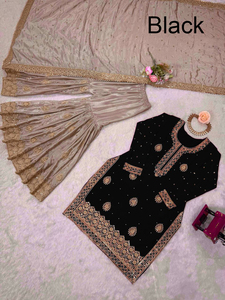 ชุดเซ็ตเสื้อคุर्ติ ชาราร่า งานปักอินเดียสำเร็จรูป ผ้าจอร์เจตต์ ดีไซน์เนอร์ปากีสถาน ชุดงานเลี้ยงสไตล์ชาติพันธุ์ ขายดีที่สุด - Product Image 2