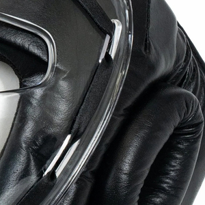 Protège-tête de boxe noir avec visière transparente en cuir PU, équipement de protection pour adultes pour l'entraînement et le sparring - Product Image 4
