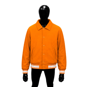CLASSIC ORANGE LETTERMAN VARSITY <b>JACKET</b> FOR <b>MEN</b> With <b>White</b> Stripe Trim Turn-down Collar Casual Cotton Blend Outerwear Autumn Wea - Product Image 1
