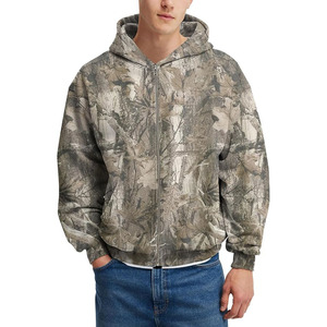 Mens Camo Zip Up Hoodie Fleece Hunting <b>Jacket</b> Maple Leaf Print Oversized Long Sleeve Hooded Sweatshirt - Product Image 1
