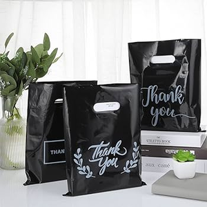 Logotipo impreso personalizado, gracias, bolsa de compras de plástico troquelada con asa, materiales reciclados para supermercados y uso de ropa - Product Image 5