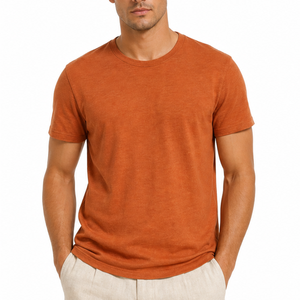 T-shirts pour hommes en coton premium, couleur orange brûlé, personnalisables avec logo, style uni, couleur terre rouille, vente en gros. - Product Image 1
