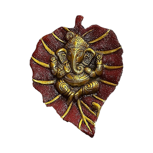 Modern Style Hand-Carved Ganesha Sculpture <b>Leaf</b>-Design Aluminium <b>Wall</b> Hanging for Home or Office <b>Decorative</b> Purpose - Product Image 1