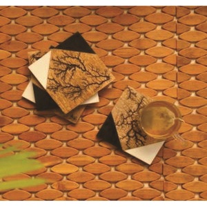 Ensemble de sous-verres géométriques modernes en bois avec logo personnalisé, sous-verres en résine et bois pour tasses à café, isolation thermique, pour bar et café - Product Image 1