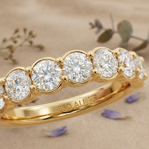 Bague demi-éternité en diamant rond, or 18 carats, pavée, alliance de mariage empilable, minimaliste, pour femme, pour anniversaire - Product Image 3