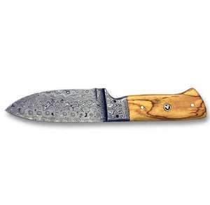 Couteau utilitaire artisanal en acier damas à motif goutte de pluie, avec manche en bois d'olivier - Product Image 2