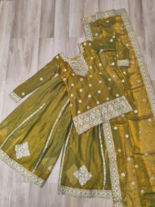 Traje de Chifón Mehendi Listo para Usar con Espejos Reales y Bordados - Product Image 4