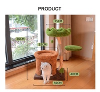 Tour de surveillance pour animaux de compagnie en bois massif naturel avec perchoir en velours nuage - Véritable bois de pommier, base E1, corde de jute de 4 mm, mobilier pour chat éco-luxe