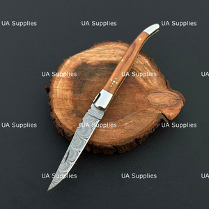 Luxury French Style Damascus Steel Laguiole Hunting Folding Knife Olive Wood Handle Industrial Grade Pocket Knife Handmade - Product Image 5