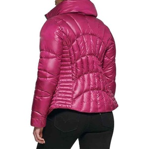 Women Quilted Puffer <b>Jacket</b> Solid Color Stand Collar Zipper Closure Full Sleeve Winter Warm Outerwear 100% Polyester Coated - Product Image 5