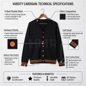 HMR Sisterhood Sorority Cardigan noir en tricot à col en V, manches longues, bordure contrastée, boutons sur le devant, couleur unie - Product Image 6