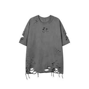 Trending Blank Distressed T-shirts 100% Cotton Material Lightweight Streetwear Style Customized Logo Printing Distressed T-shirt - Product Image 2