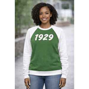 Sweat-shirt à manches raglan vert émeraude de la sororité Iota Phi Lambda, vêtement à lettres grecques, année de fondation 1929, haut décontracté à col rond pour femme - Product Image 3