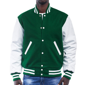 <b>Men's</b> Green And <b>White</b> Varsity <b>Jacket</b> With Button Closure Regular Fit Preppy Style Cotton Shell Polyester Lining <b>Men's</b> Tracksuits - Product Image 6