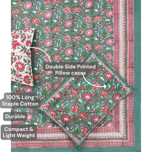 Parure de lit 3 pièces en coton imprimé à la main de Jaipur, taille King, teintures non toxiques, douce, respirante, durable, écologique, toutes saisons - Product Image 4