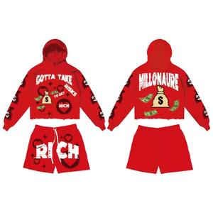 Conjunto de Sudadera con Capucha y Pantalones Cortos con Cordón, Personalizables con Impresión DTG, de Alta Calidad, para Hombre - Product Image 1