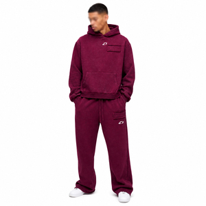 Heavyweight Men's Hoodies Tracksuit Cotton Fleece Utility Patch Straight Leg Sweatpants Oversized fit Custom Logo Manufacturer - Product Image 1