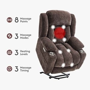 Poltrona Reclinabile Elettrica in Pelle per Anziani con Funzione Massaggio e Riscaldamento, Comoda Seduta per Soggiorno - Product Image 3