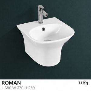 Lavabo Cuadrado de Pared Roman One Piece con Grifo Monomando de un Solo Orificio, Acabado Brillante Minimalista, Lavabo para Manos con Capacidad de 12L para Baño - Product Image 3