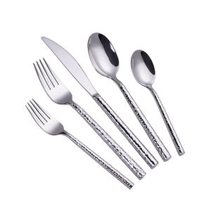 Ensemble de couverts de luxe écologiques en acier inoxydable, lourds, à manche rond martelé, pour mariage - Product Image 6
