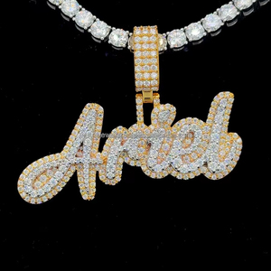 Joyería de lujo Personalizado Hip Hop Nombre Colgante D Color VVS Moissanite 925 Colgante de plata Colgantes chapados en oro de dos tonos - Product Image 1