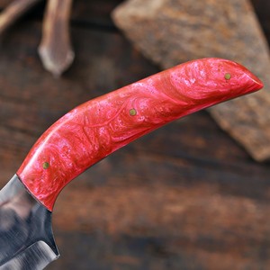 Cuchillo de caza y desollado de hoja fija de acero inoxidable con gancho para el intestino, mango de resina, espiga completa, personalizado OEM/ODM, con funda de cuero - Product Image 5