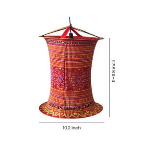 Jarrón de bambú tejido a mano con un colorido patrón de arte folclórico para decoración del hogar. Linterna de bambú con brocado de Sapa. Artesanía artesanal. - Product Image 6