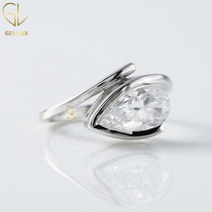 3.10 CT Pear Cut <b>Diamond</b> <b>Ring</b>, East To West Half Bezel Set 14K White Gold Engagement <b>Ring</b>, Anniversary Gift for Women - Product Image 5